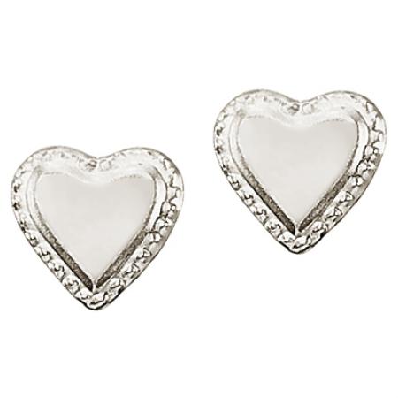 14K White Gold Baby Heart Screwback Earrings