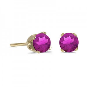 14k Yellow Gold Round Pink Topaz Stud Earrings