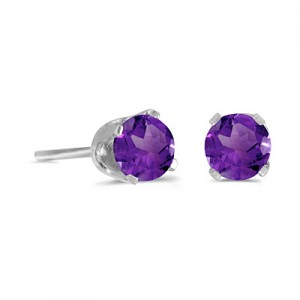 14k White Gold Round Amethyst Stud Earrings