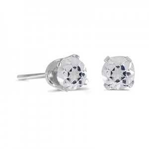 14k White Gold Round White Topaz Stud Earrings