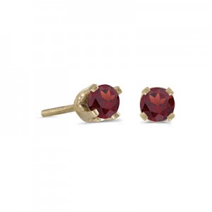 14k Yellow Gold Round Garnet Screw-back Stud Earrings