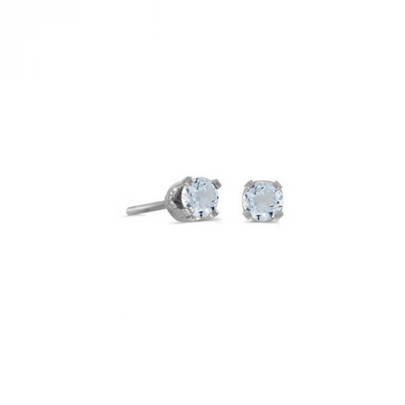 14k White Gold Round Aquamarine Stud Earrings