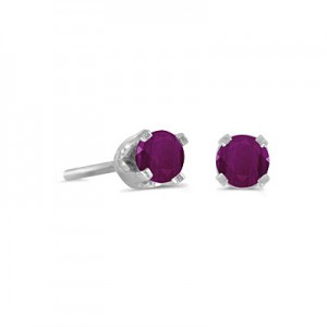 14k White Gold Round Ruby Stud Earrings