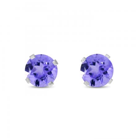 14K White Gold 5mm Round Tanzanite Birthstone Earrings