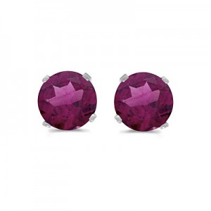 14k White Gold Round Rhodolite Garnet Stud Earrings