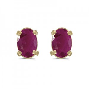 14k Yellow Gold Oval Ruby Earrings