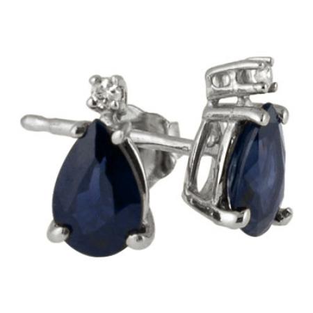 14K White Gold Pear Sapphire and Diamond Stud Earrings