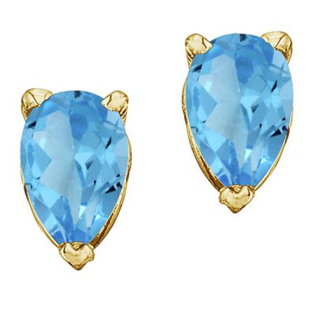 14K Yellow Gold Birthstone Pear Blue Topaz Earrings