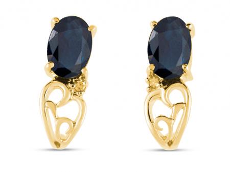 14K Yellow Gold Oval Sapphire and Diamond Birthstone Earring