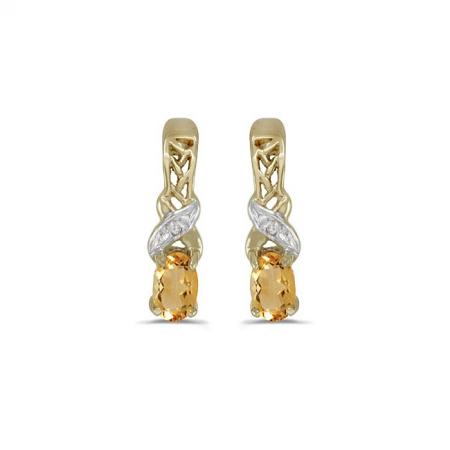 14K Yellow Gold Oval Citrine and Diamond X\" Birthstone Post Earrings\"