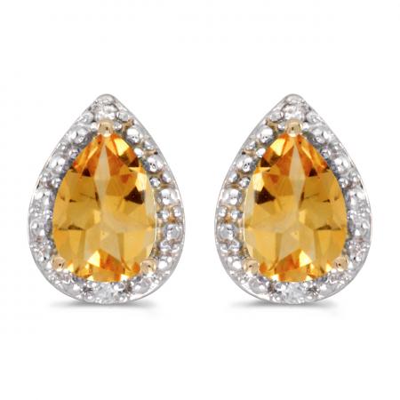 14k Yellow Gold Pear Shape Citrine and Diamond Earrings