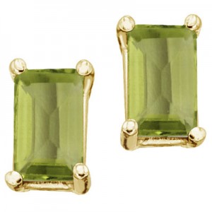 14K Yellow Gold 5x3 Emerald Cut Peridot Earrings