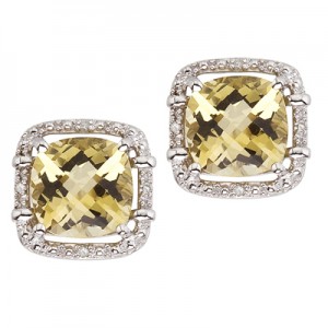 14K White Gold Lemon Quartz and Diamond Earrings