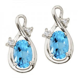 14K White Gold Oval Blue Topaz and Diamond Figure 8 Earrings