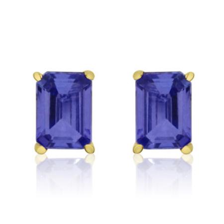 14K Yellow Gold 7x5 Octagonal Tanzanite Stud Earrings