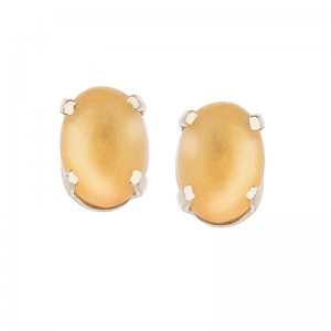 14K Yellow Gold 7x5 mm Oval Frosted Citrine Cabochons Stud Earrings