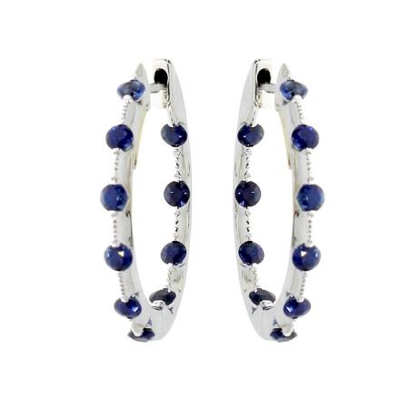 14k White Gold Sapphire Hoop Earrings