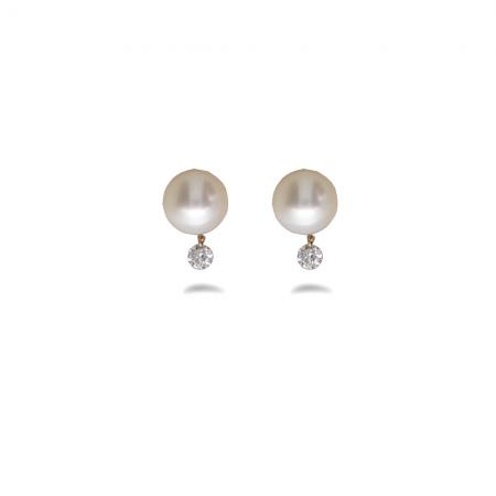 14K Yellow Gold Pearl and Dashing Diamond Post Earring