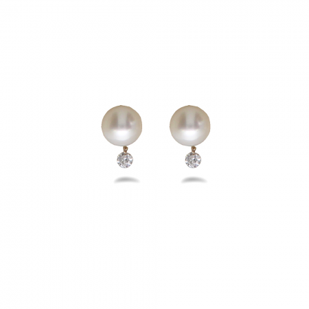 14K Yellow Gold Dashing Diamond Pearl Earrings