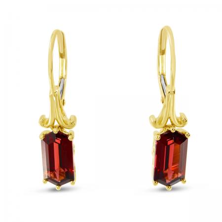 14K Yellow Gold Hexagon Garnet Semi Precious Earrings