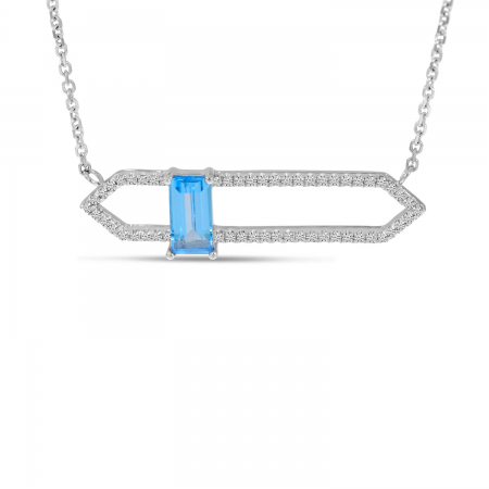 14K White Gold North 2 South Blue Topaz & Diamond Open Necklace