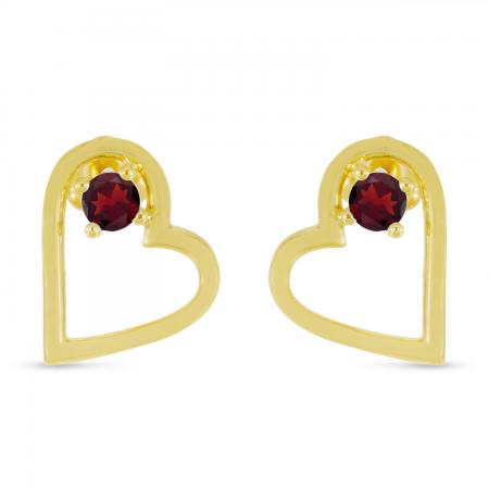 14K Yellow Gold Round Garnet Open Heart Post Earring