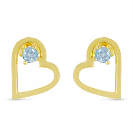 14K Yellow Gold Round Aquamarine Open Heart Post Earring