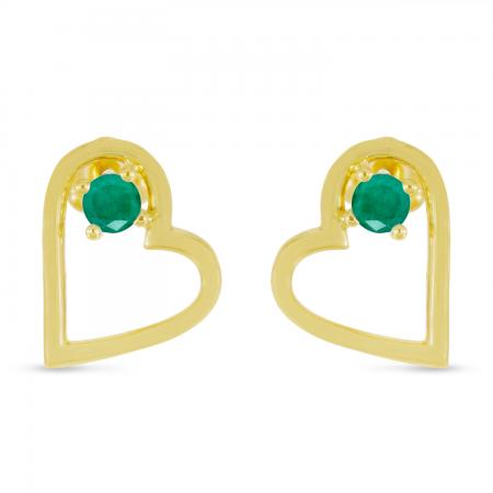 14K Yellow Gold Round Emerald Open Heart Post Earring