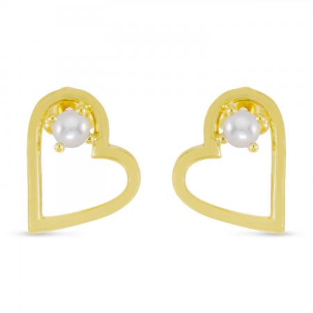 14K Yellow Gold Round Pearl Open Heart Post Earring