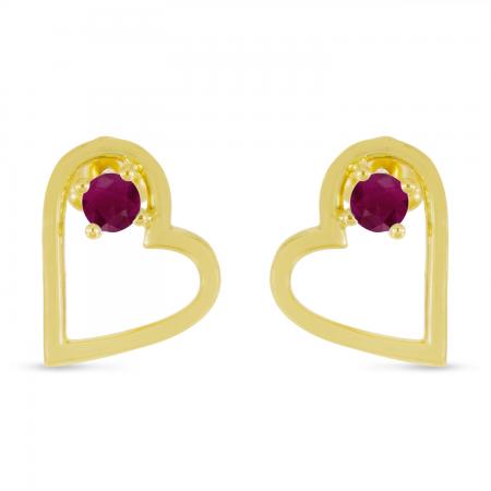 14K Yellow Gold Round Ruby Open Heart Post Earring