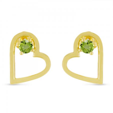 14K Yellow Gold Round Peridot Open Heart Post Earring