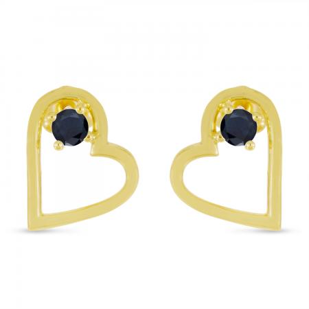 14K Yellow Gold Round Sapphire Open Heart Post Earring