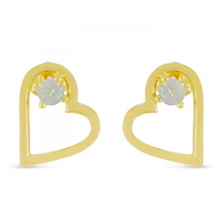 14K Yellow Gold Round Opal Open Heart Post Earring