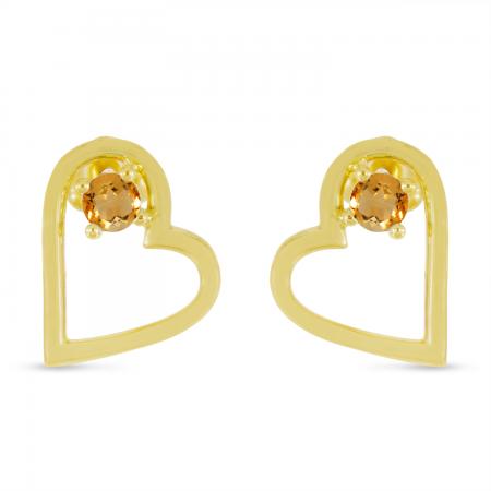 14K Yellow Gold Round Citrine Open Heart Post Earring