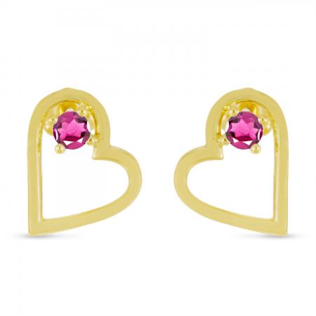 14K Yellow Gold Round Pink Topaz Open Heart Post Earring