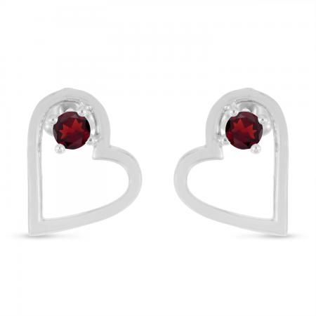 14K White Gold Round Garnet Open Heart Post Earring