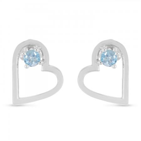 14K White Gold Round Aquamarine Open Heart Post Earring