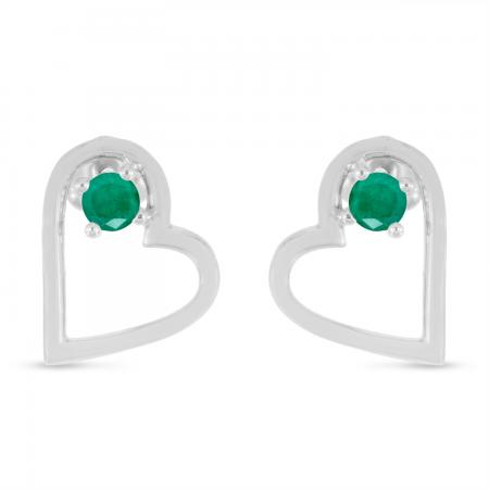 14K White Gold Round Emerald Open Heart Post Earring