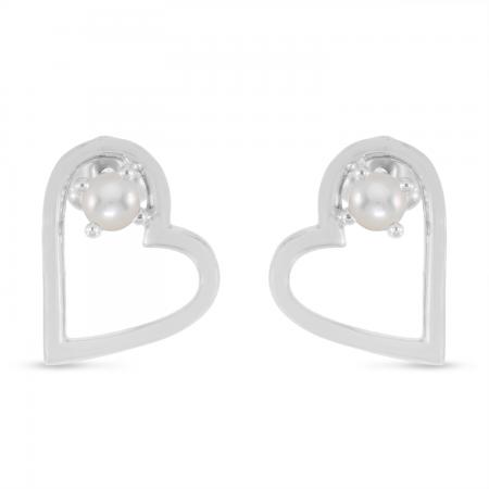 14K White Gold Round Pearl Open Heart Post Earring