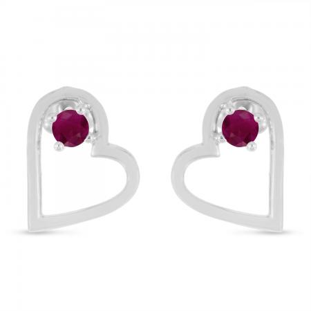 14K White Gold Round Ruby Open Heart Post Earring