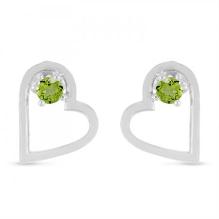 14K White Gold Round Peridot Open Heart Post Earring