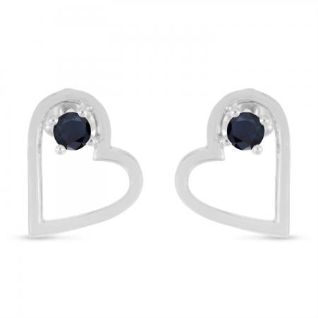 14K White Gold Round Sapphire Open Heart Post Earring