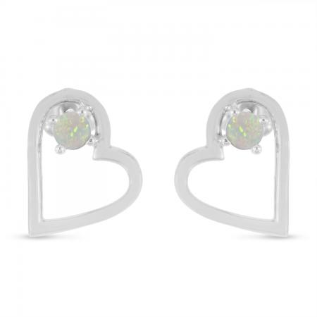 14K White Gold Round Opal Open Heart Post Earring