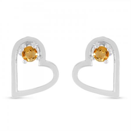 14K White Gold Round Citrine Open Heart Post Earring