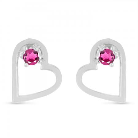 14K White Gold Round Pink Topaz Open Heart Post Earring