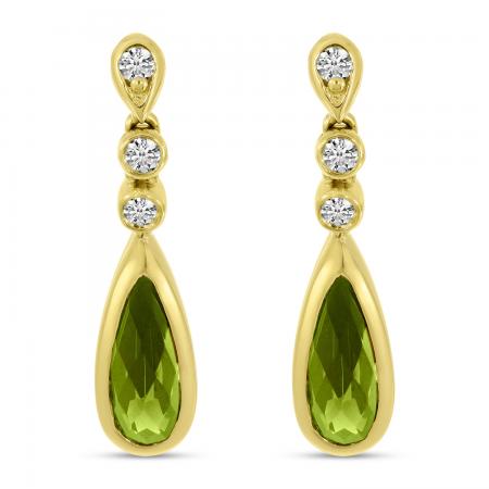 14K Yellow Gold Elongated Pear Peridot and Diamond Teardrop Earrings