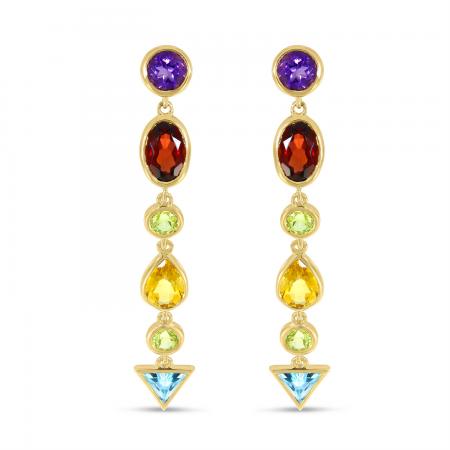 14K Yellow Gold Multi Semi-Precious Shapes Drop Earrings