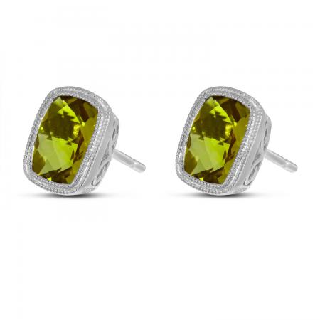 14K White Gold Cushion Peridot Post Earrings