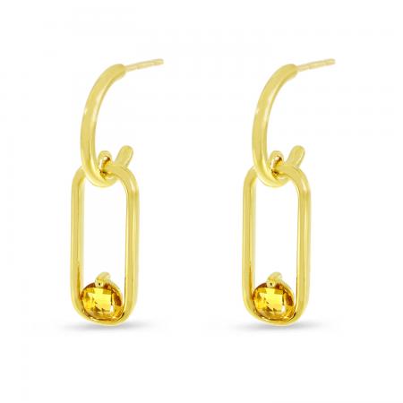 14K Yellow Gold Round Citrine Elongated Link Post Earrings