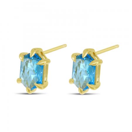 14KY SEMI HEXAGON STUD EARRING